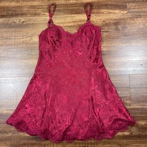 Vtg Victoria's Secret Gold Label Chemise Sz M Maroon Red Satin Slip Dress Lace